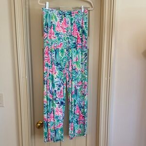 Lilly Pulitzer Pink and Green Tropical Print Pull on Pants Size S